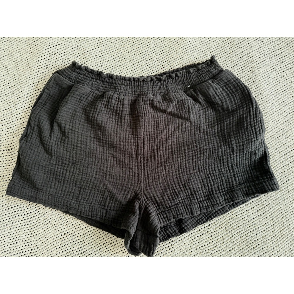 Billabong Drift Away Cotton Gauze Shorts Charcoal Smocked Waist Women Medium